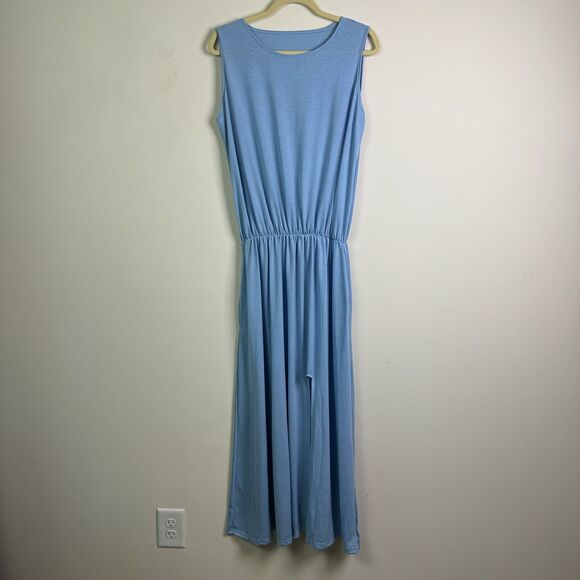 Women’s Light Blue Maxi Dress Sleeveless Side Slit Size M Lightweight - Picture 4 of 10